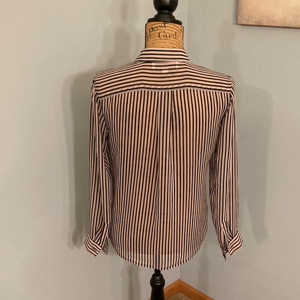 LOFT Petites Sheer Striped Button-Up Blouse Women Size SP - Picture 3 of 12